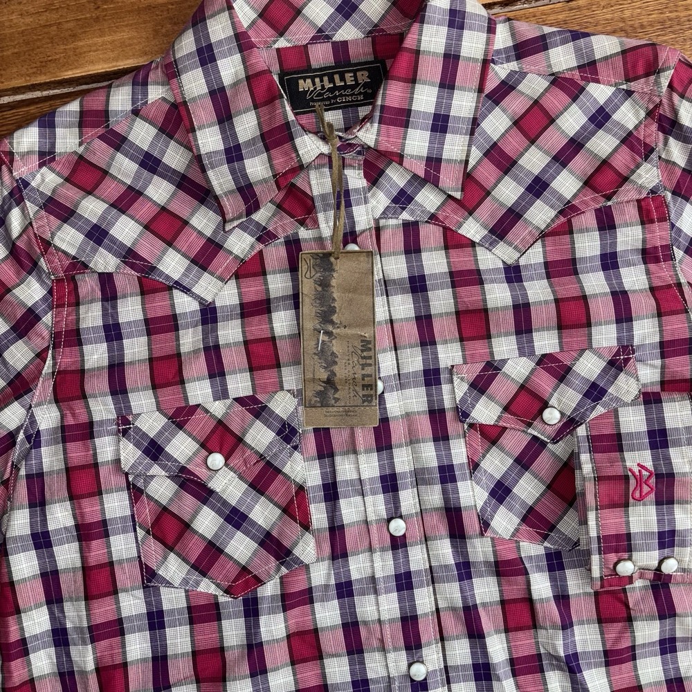Cinch Women's Plaid Button Down Shirt - Red, Purple, White